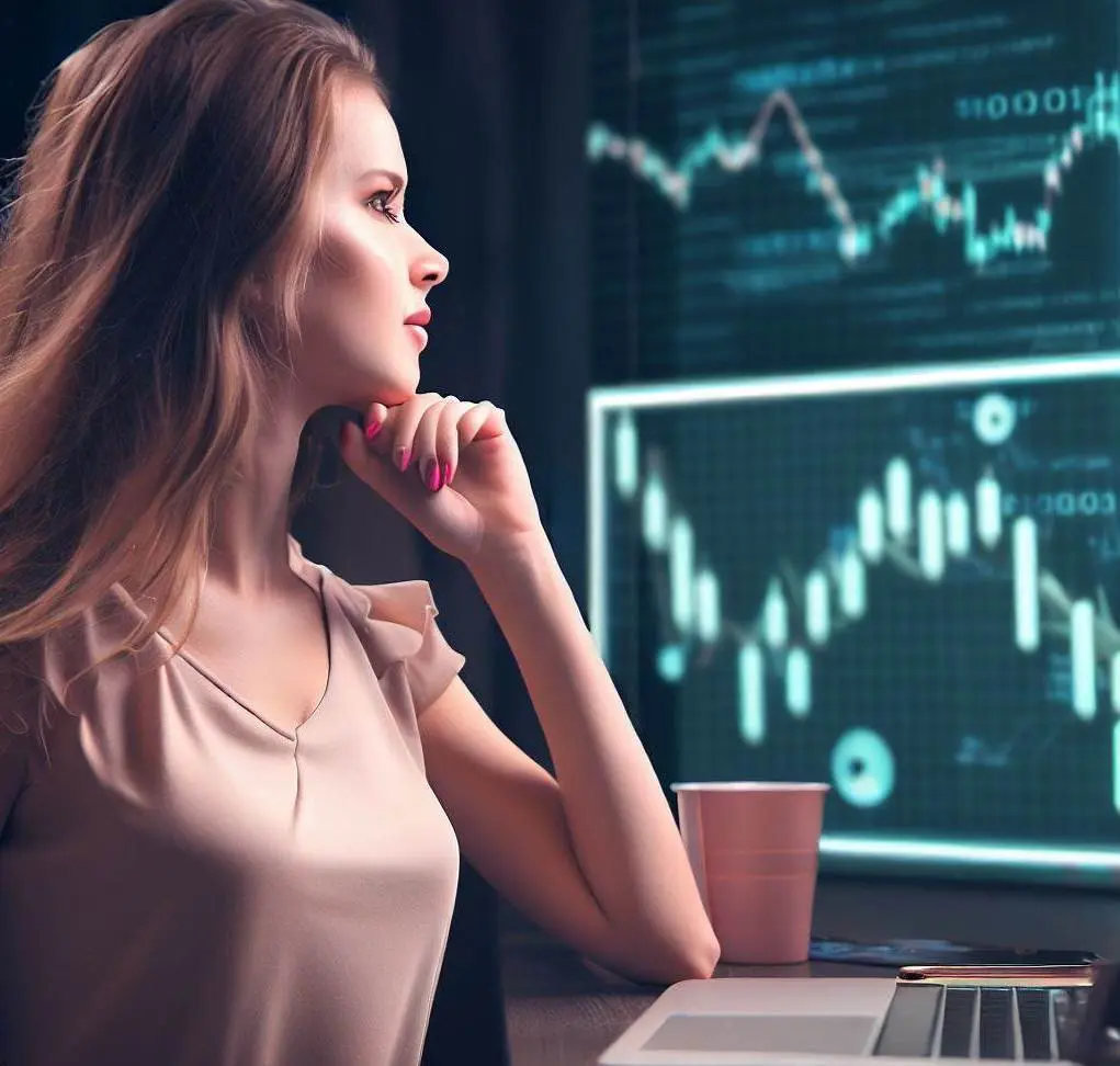 Beautiful lady is Analyzing the Cryptocurrency Market.