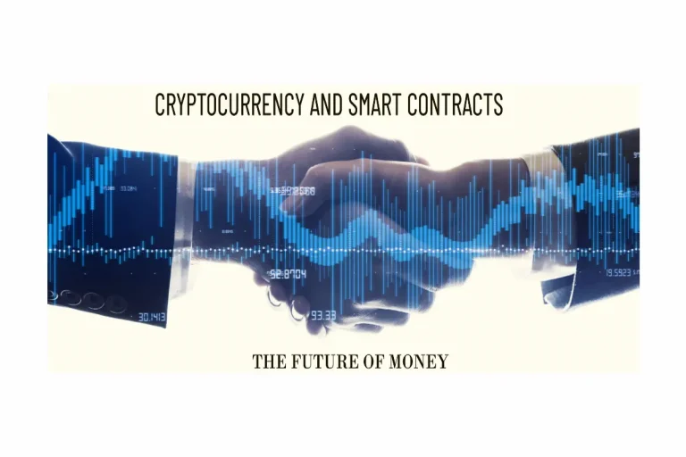 A visual representation of the concepts of cryptocurrency and smart contracts - digital assets and self-executing contracts that are powered by blockchain technology.
