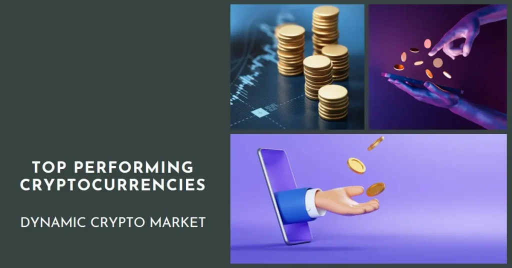  image that visually represents the concept of 'Top Performing Cryptocurrencies,' highlighting the dynamic nature of the crypto market and showcasing a selection of digital coins that have demonstrated exceptional growth and success.